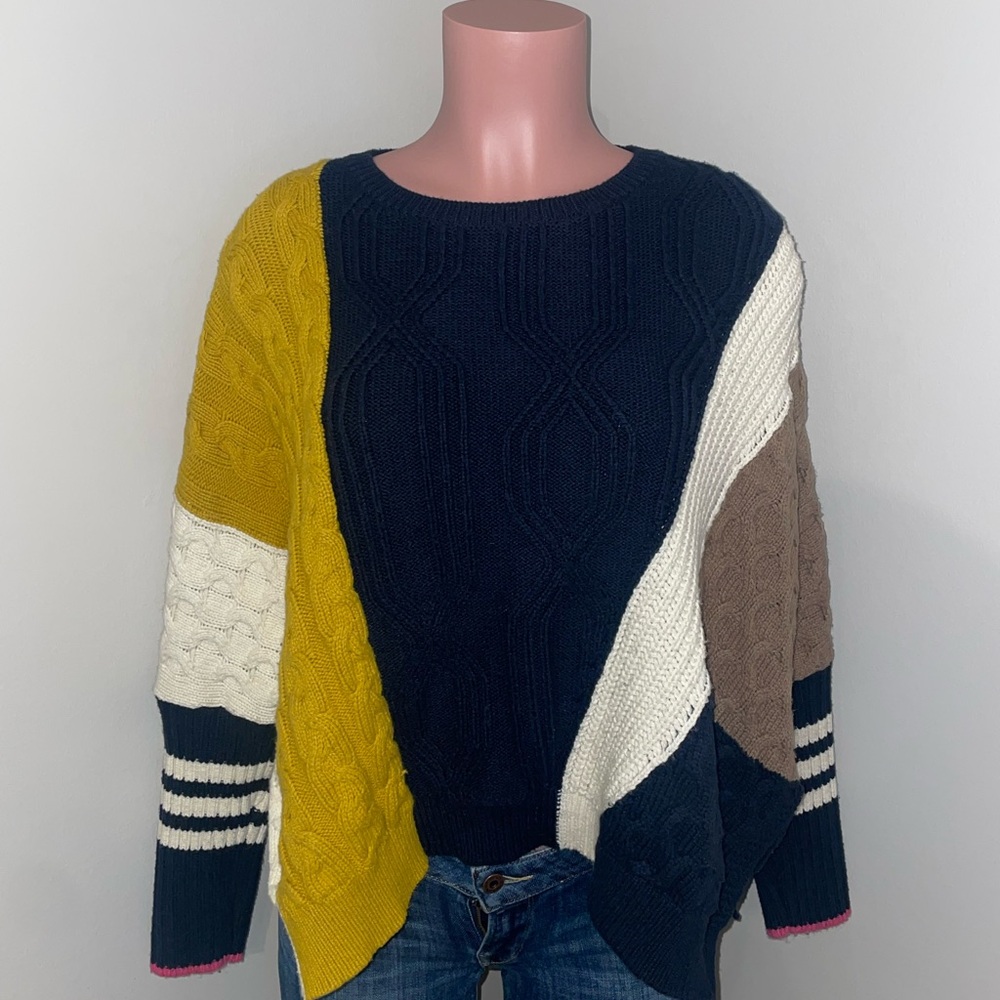 Anthropologie Maeve Multicolor Cable Knit Sweater. Small Oversized